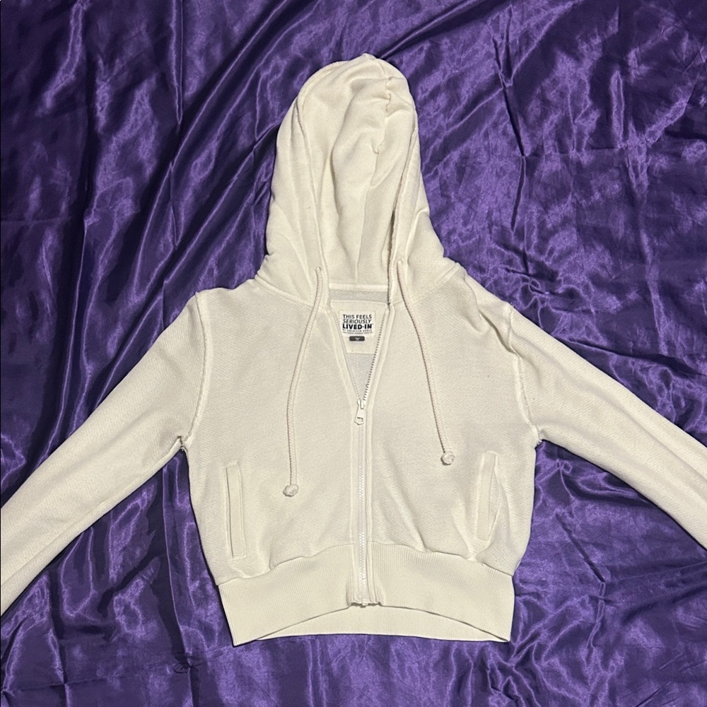 Cropped Cream Zip-Up Hoodie